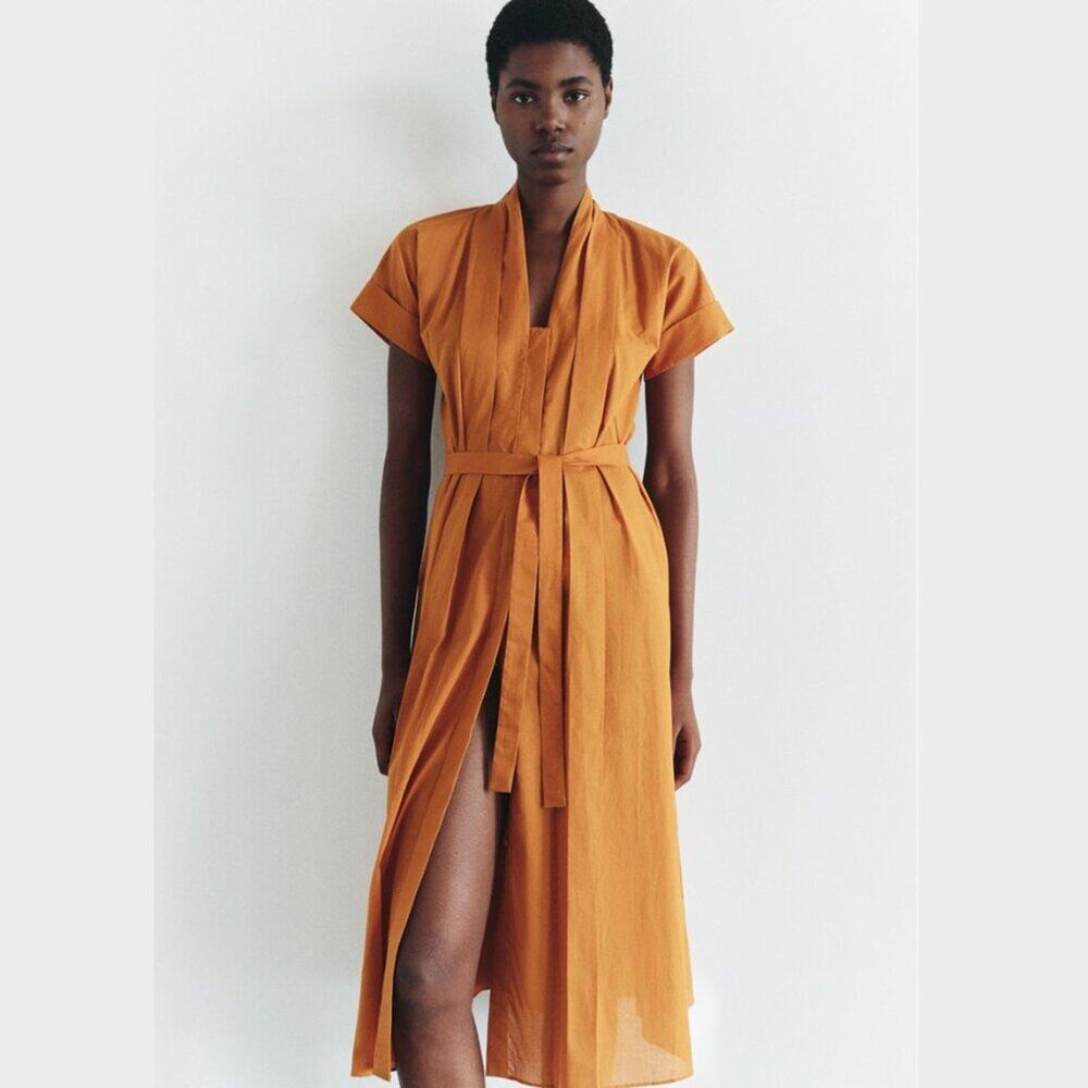 RARE ZARA Burnt Orange Cotton Midi Dress NWT - Picture 4 of 16